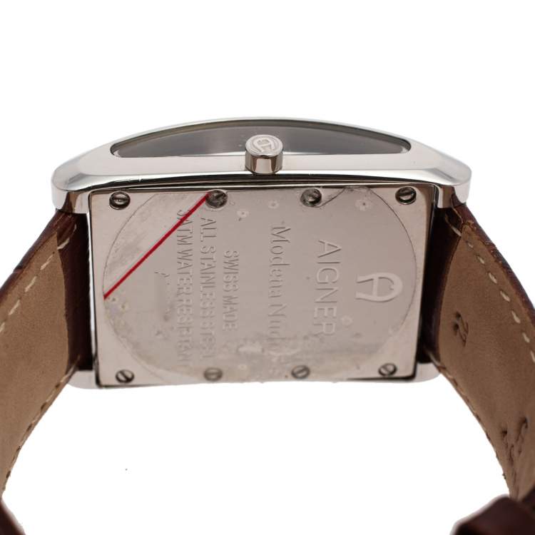 Pre Owned Aigner Brown Stainless Steel Modena Nudo A16100 Men's Wristwatch 30 mm