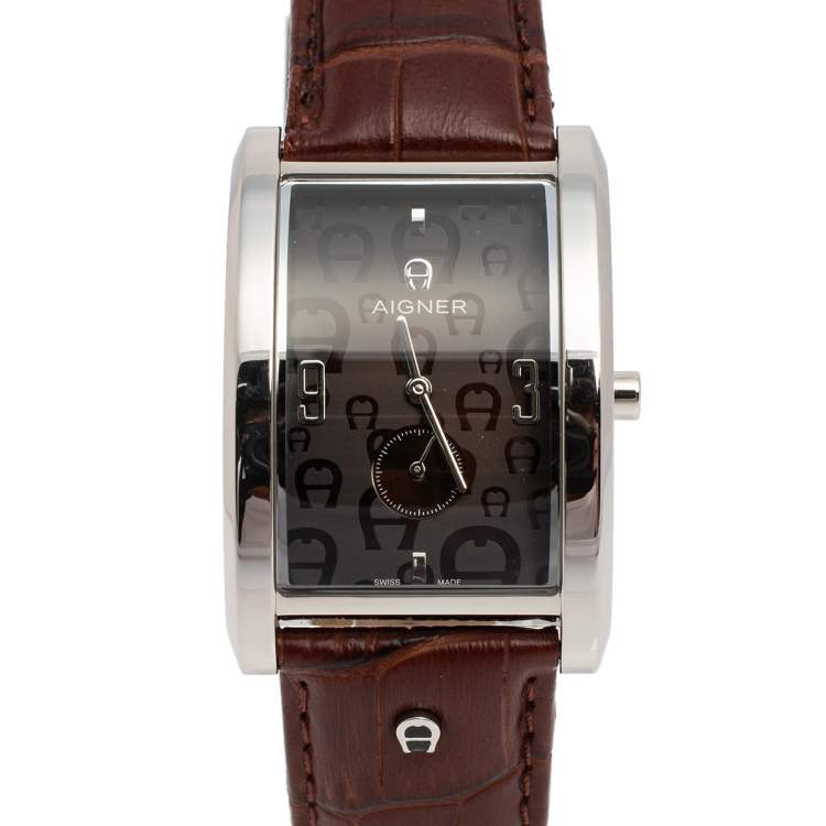 Pre Owned Aigner Brown Stainless Steel Modena Nudo A16100 Men's Wristwatch 30 mm