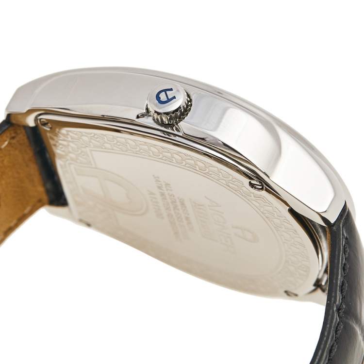 Pre Owned Aigner Silver Stainless Steel Leather Milano A131100 Men's Wristwatch 42 mm