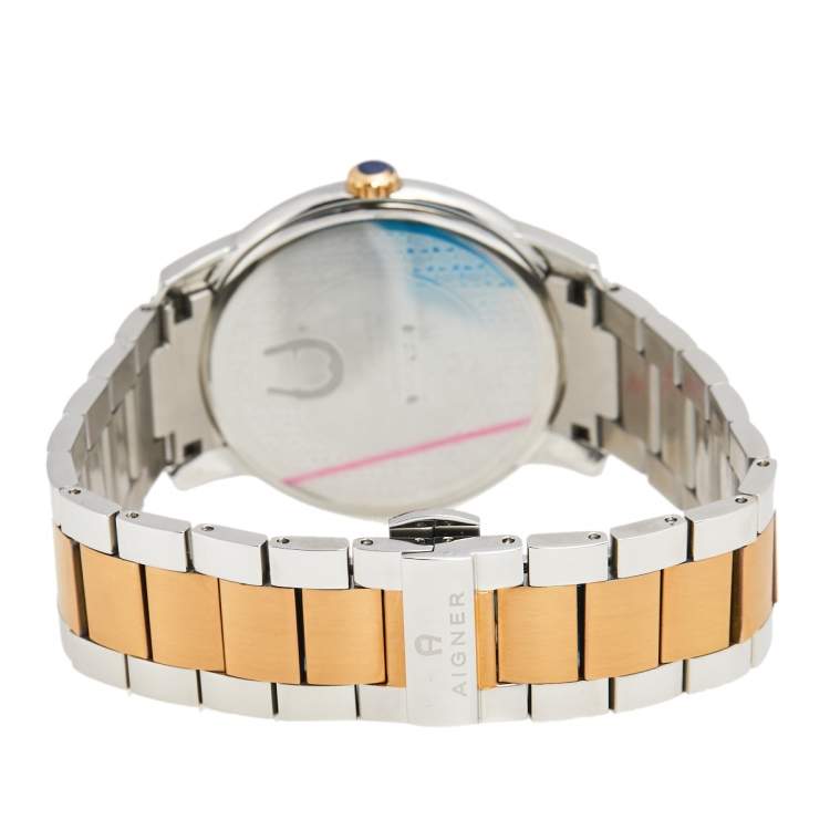 Pre Owned Aigner Silver Two Tone Stainless Steel Padua A24021 Men's Wristwatch 42 mm