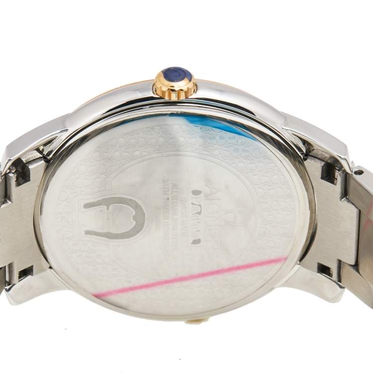 Pre Owned Aigner Silver Two Tone Stainless Steel Padua A24021 Men's Wristwatch 42 mm