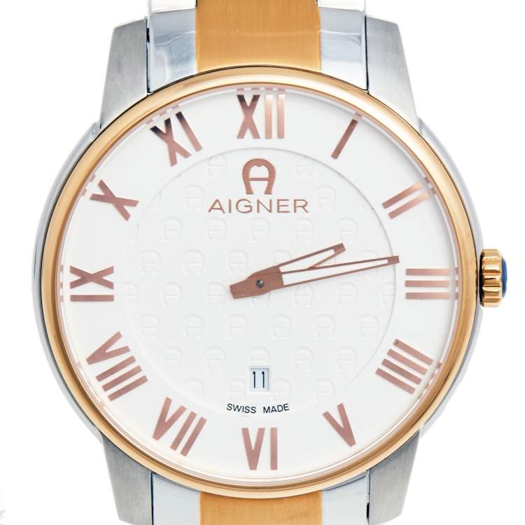 Pre Owned Aigner Silver Two Tone Stainless Steel Padua A24021 Men's Wristwatch 42 mm