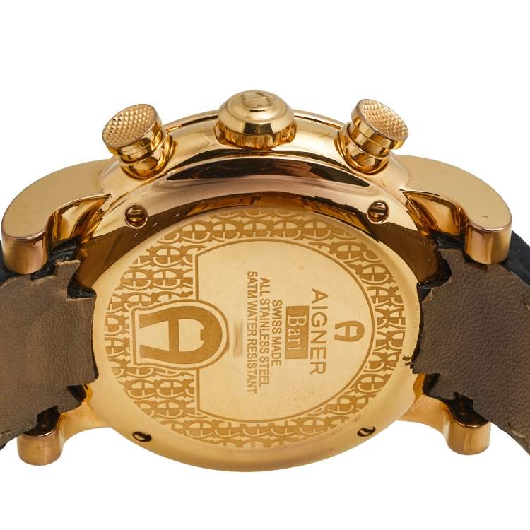 Pre Owned Aigner Brown Rose Gold Plated Stainless Steel Crocodile Bari A37500 Men's Wristwatch 46 mm