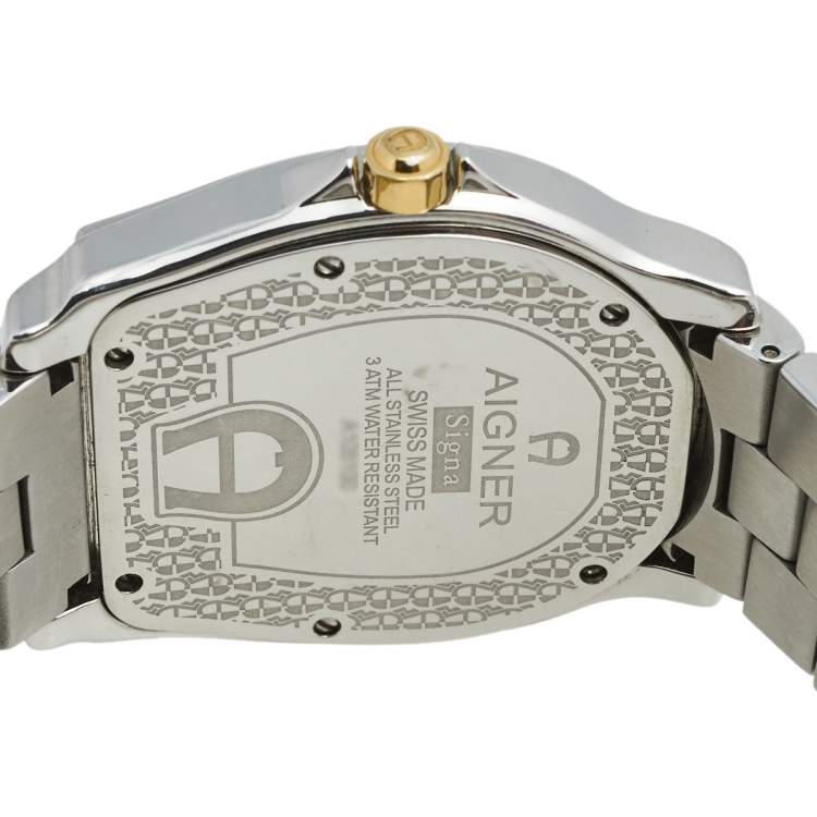 Pre Owned Aigner Silver Two Tone Stainless Steel Signa A105101 Men's Wristwatch Set 40 mm 