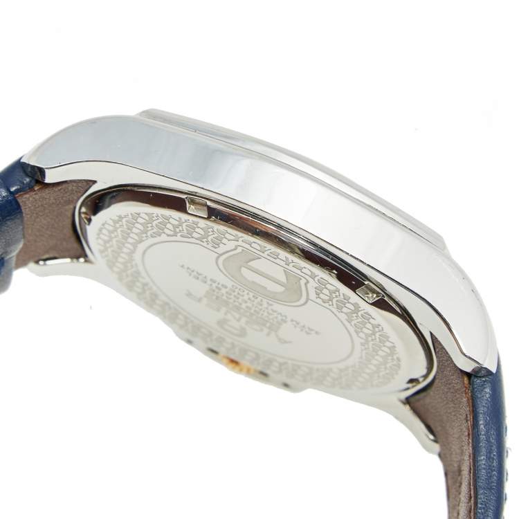 Pre Owned Aigner Blue Two Tone Stainless Steel Leather Lucca A18100 Men's Wristwatch 45 mm