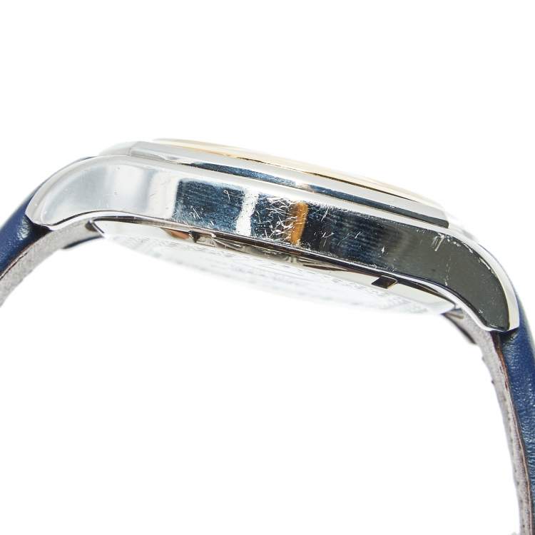 Pre Owned Aigner Blue Two Tone Stainless Steel Leather Lucca A18100 Men's Wristwatch 45 mm