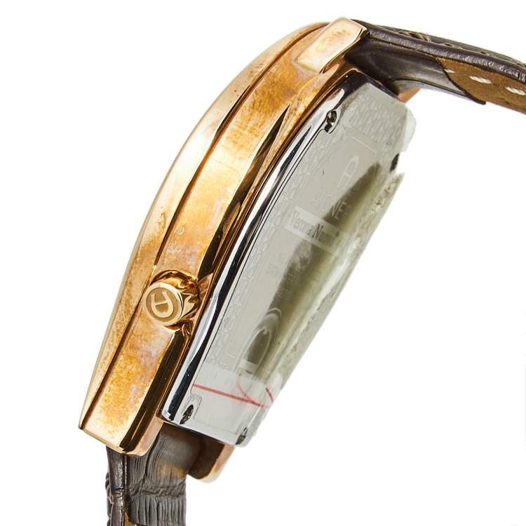 Pre Owned Aigner Brown Rose Gold Plated Stainless Steel Crocodile Verona Nuovo 44 A22000 Men's Wristwatch 37 mm