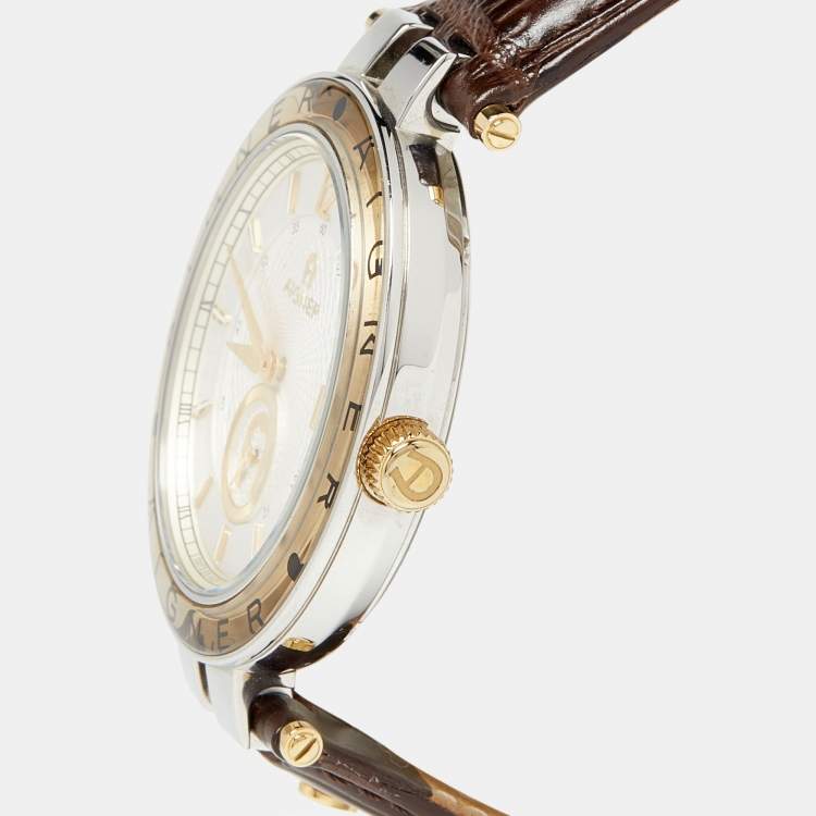 Pre Owned Aigner Silver Two Tone Stainless Steel Leather Murano A35100 Men's Wristwatch 40 mm