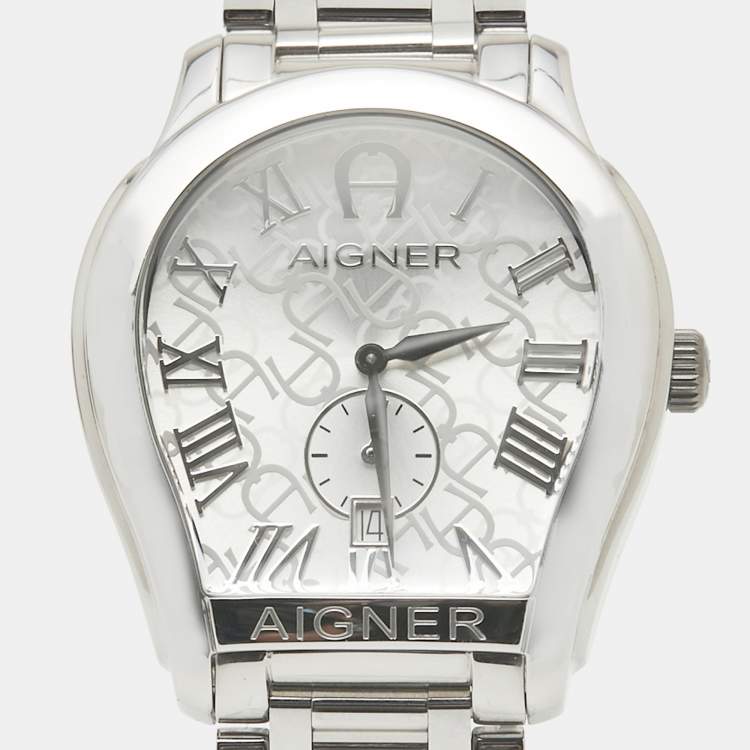 Pre Owned Aigner Silver Stainless Steel Vicenza A111100 Men's Wristwatch 39 mm