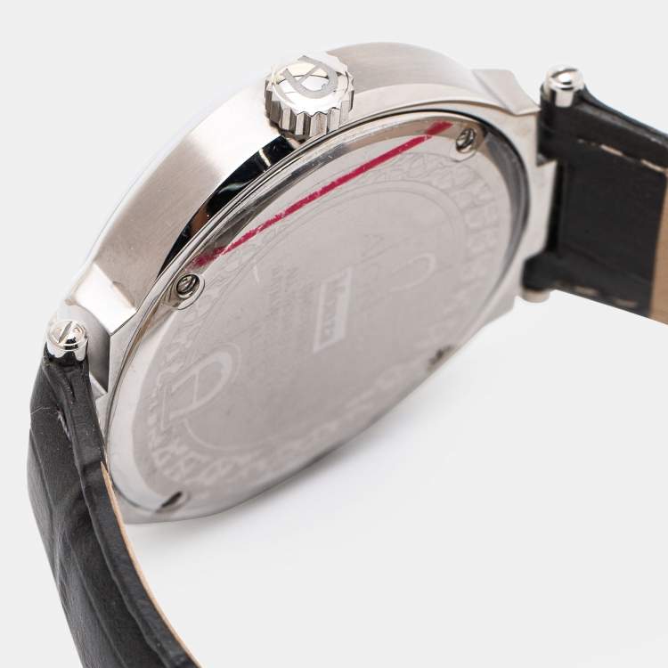Pre Owned Aigner Grey Stainless Steel Leather Monza A133100 Men's Wristwatch 43 mm