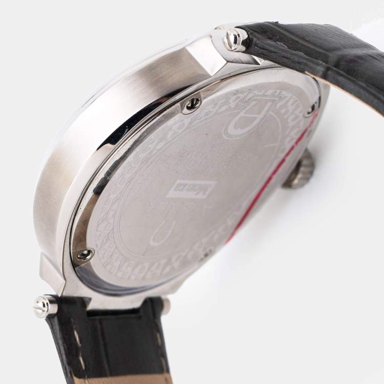 Pre Owned Aigner Grey Stainless Steel Leather Monza A133100 Men's Wristwatch 43 mm