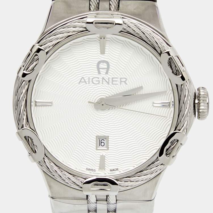 Pre Owned Aigner Silver Stainless Steel Parma A135100 Men's Wristwatch 42 mm