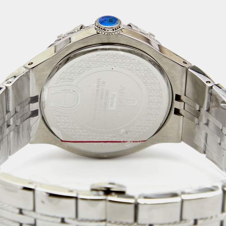 Pre Owned Aigner Silver Stainless Steel Parma A135100 Men's Wristwatch 42 mm