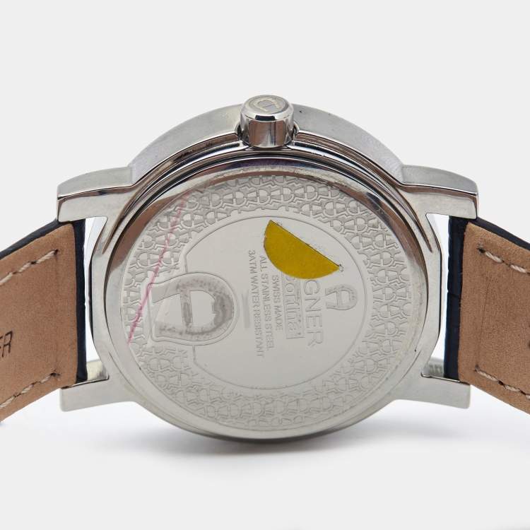 Pre Owned Aigner Silver Stainless Steel Leather Cortina A26000 Men's Wristwatch 41 mm