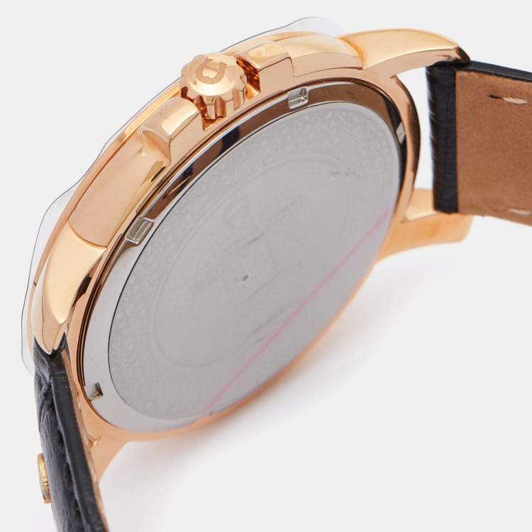 Pre Owned Aigner Silver Gold Tone Stainless Steel Leather Triento A09000 Men's Wristwatch 42 mm And Pen Set