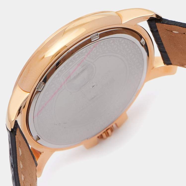 Pre Owned Aigner Silver Gold Tone Stainless Steel Leather Triento A09000 Men's Wristwatch 42 mm And Pen Set