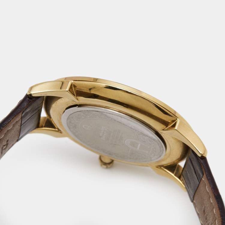 Pre Owned Aigner Silver Gold Plated Stainless Steel Leather Treviso A44000 Men's Wristwatch 42 mm 