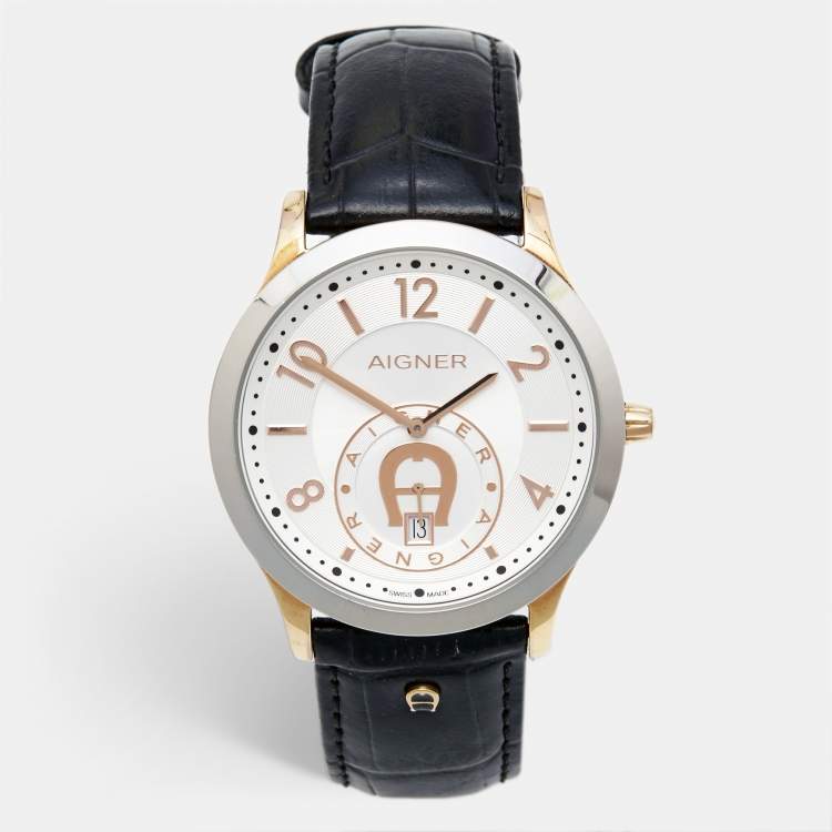 Pre Owned Aigner Silver Two Tone Stainless Steel Trevisio A44100 Men's Wristwatch 42 mm