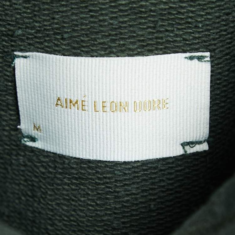 Pre Owned Aime Leon Dore Military Green Logo Print Cotton Hoodie M