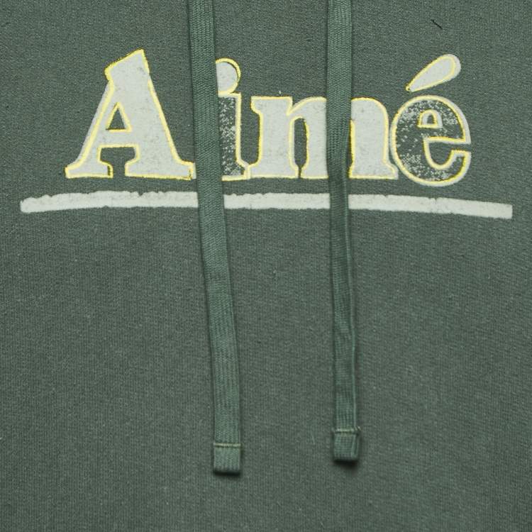 Pre Owned Aime Leon Dore Military Green Logo Print Cotton Hoodie M