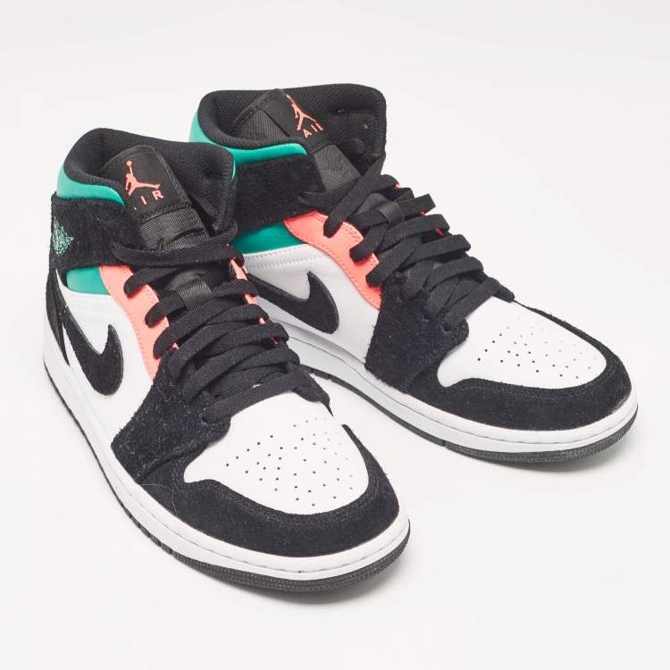 Pre Owned Air Jordans Multicolor Leather and Suede Jordan 1 Mid SE South Beach Sneakers Size 42