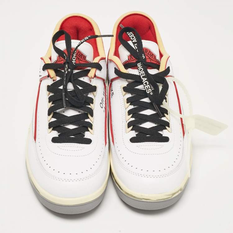 Pre Owned Air Jordans x Off-White White/Red Leather Jordan 2 Retro Low SP Sneakers Size 43