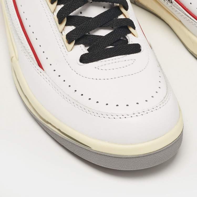 Pre Owned Air Jordans x Off-White White/Red Leather Jordan 2 Retro Low SP Sneakers Size 43