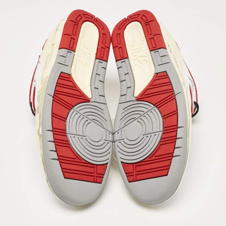 Pre Owned Air Jordans x Off-White White/Red Leather Jordan 2 Retro Low SP Sneakers Size 43