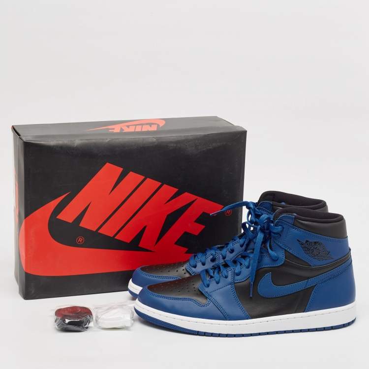 Pre Owned Air Jordans Blue/Black Leather Jordan 1 Retro High OG Dark Marina Blue Sneakers Size 48.5