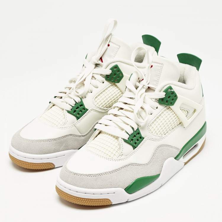 Pre Owned Air Jordans Off White Leather Jordan 4 Retro SB Pine Green Sneakers Size 42