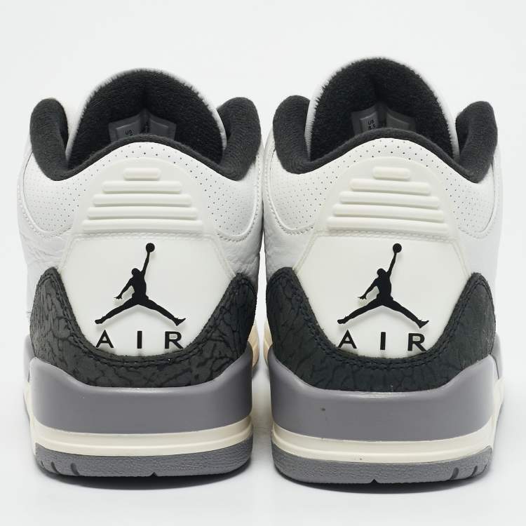Pre Owned Air Jordans White Leather Jordan 3 Retro Cement Grey Sneakers Size 42