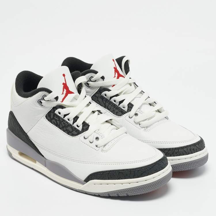 Pre Owned Air Jordans White Leather Jordan 3 Retro Cement Grey Sneakers Size 42