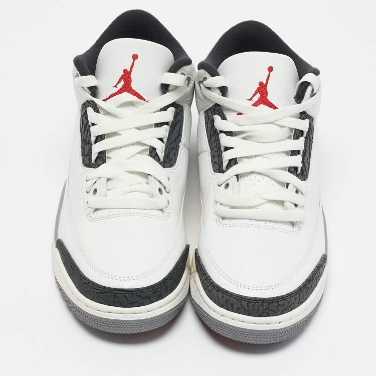 Pre Owned Air Jordans White Leather Jordan 3 Retro Cement Grey Sneakers Size 42