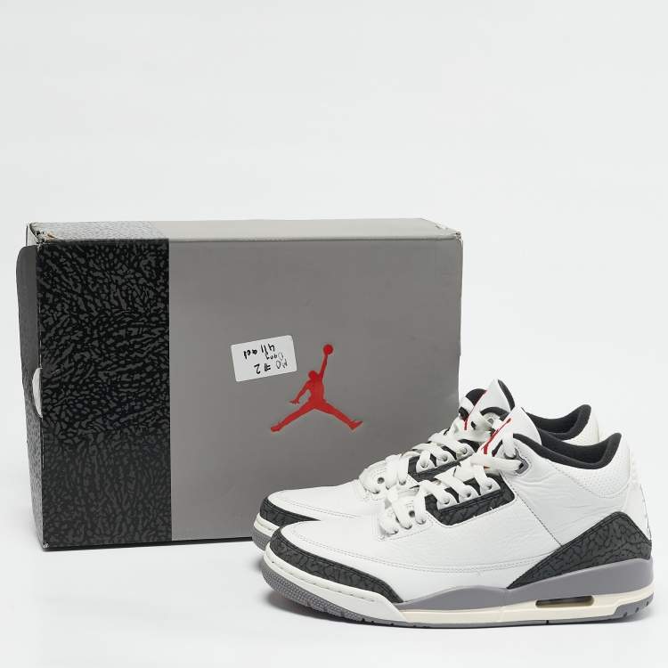 Pre Owned Air Jordans White Leather Jordan 3 Retro Cement Grey Sneakers Size 42