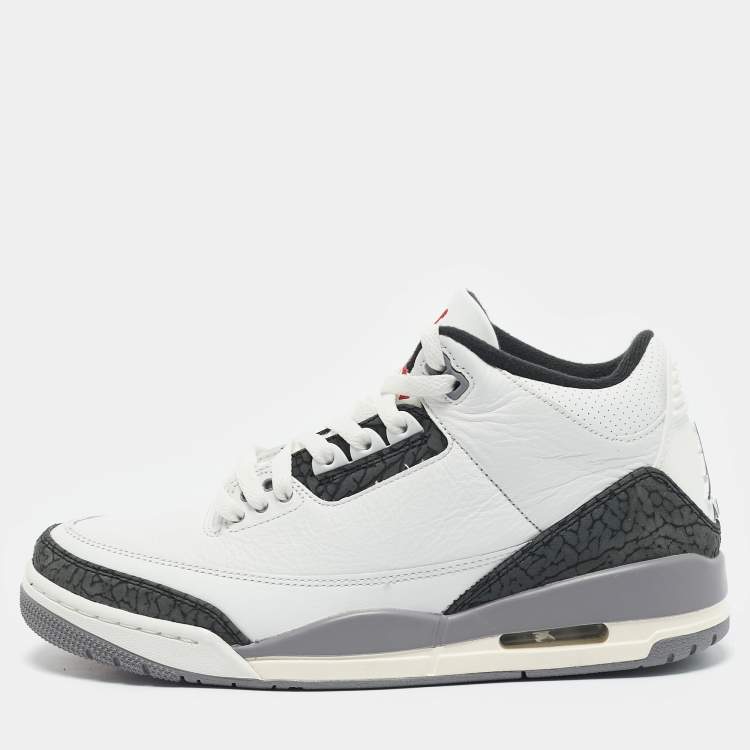 Pre Owned Air Jordans White Leather Jordan 3 Retro Cement Grey Sneakers Size 42