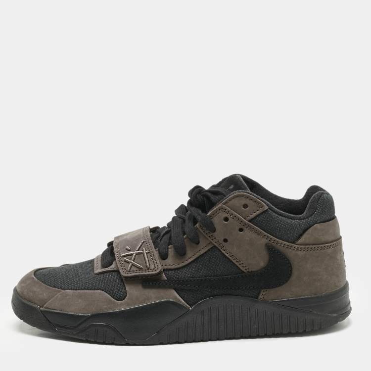 Pre Owned Air Jordans Brown/Black Suede and Canvas Jordan Jumpman Jack TR Travis Scott Dark Mocha Sneakers Size 42