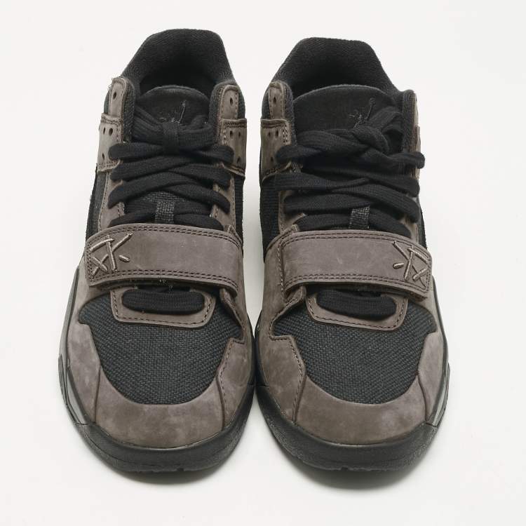 Pre Owned Air Jordans Brown/Black Suede and Canvas Jordan Jumpman Jack TR Travis Scott Dark Mocha Sneakers Size 42