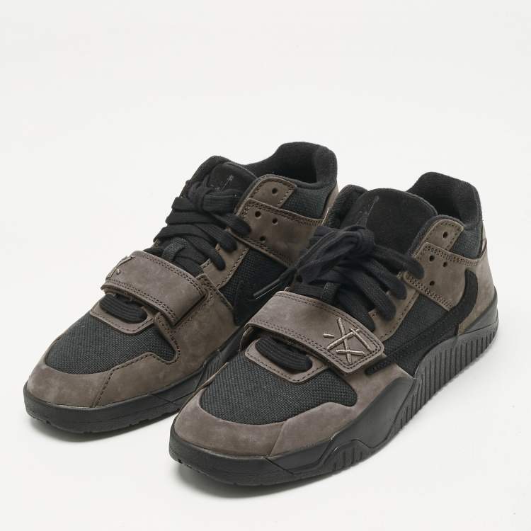 Pre Owned Air Jordans Brown/Black Suede and Canvas Jordan Jumpman Jack TR Travis Scott Dark Mocha Sneakers Size 42