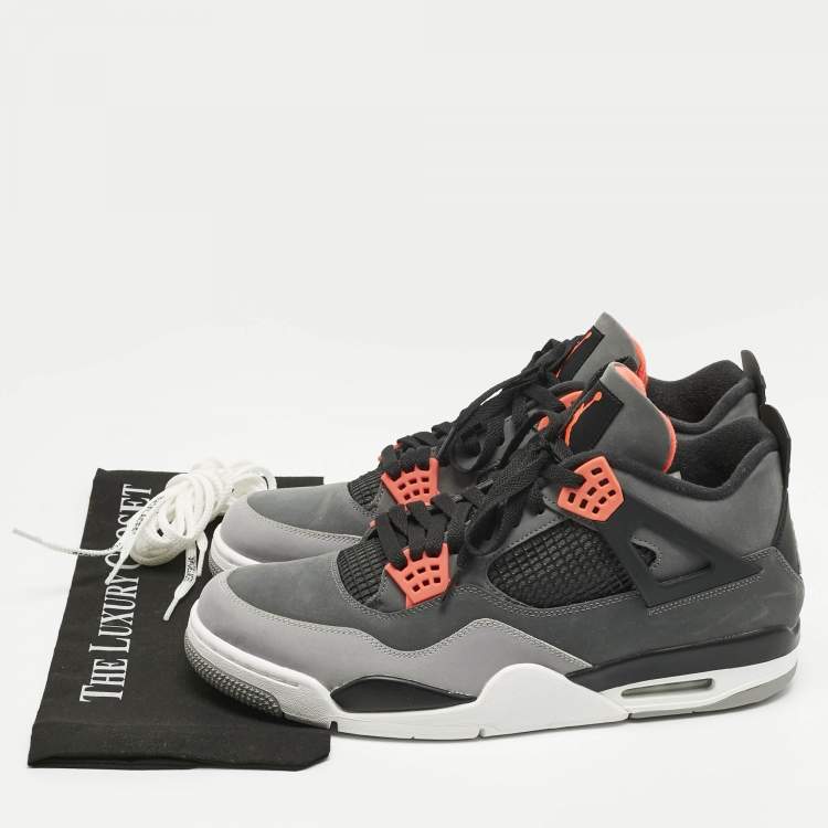 Pre Owned Air Jordans Grey Durabuck Leather Jordan 4 Retro Infrared Sneakers Size 48.5