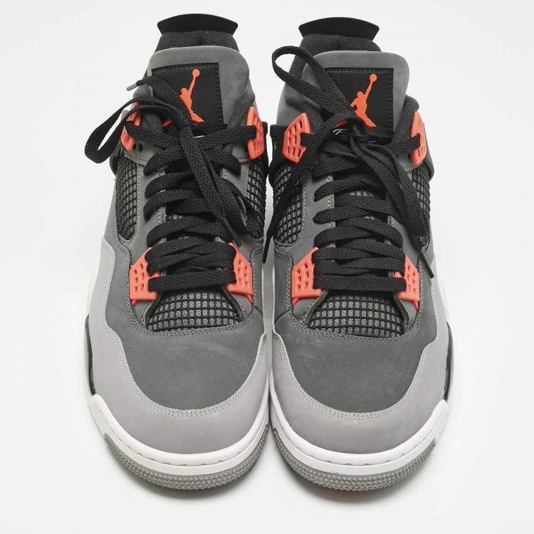 Pre Owned Air Jordans Grey Durabuck Leather Jordan 4 Retro Infrared Sneakers Size 48.5