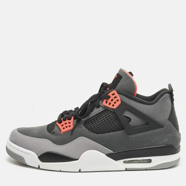 Pre Owned Air Jordans Grey Durabuck Leather Jordan 4 Retro Infrared Sneakers Size 48.5