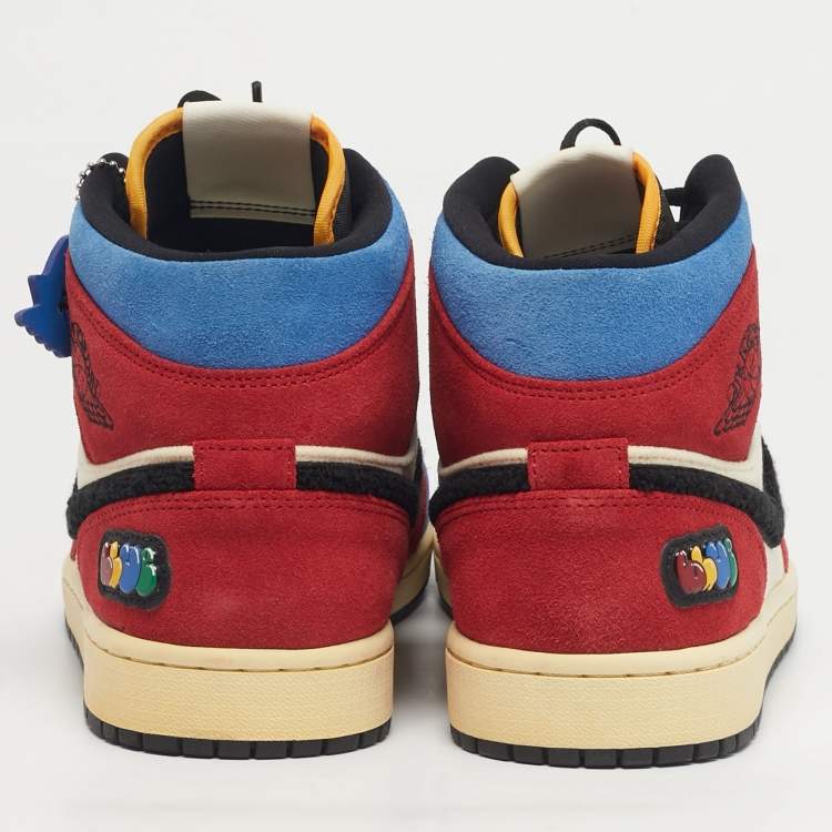 Pre Owned Air Jordans Multicolor Suede and Corduroy Jordan 1 Mid SE Fearless Blue the Great Sneakers Size 45