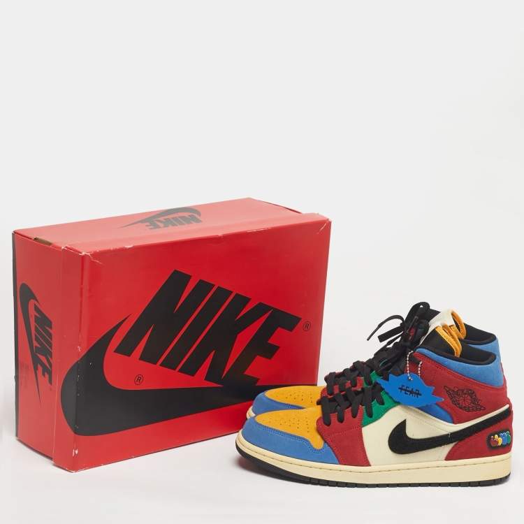 Pre Owned Air Jordans Multicolor Suede and Corduroy Jordan 1 Mid SE Fearless Blue the Great Sneakers Size 45
