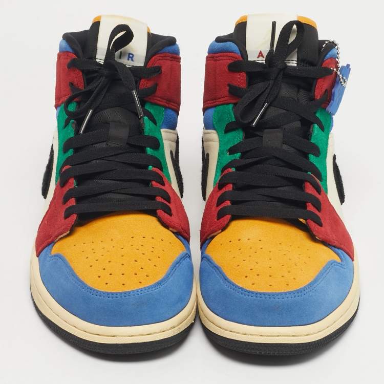 Pre Owned Air Jordans Multicolor Suede and Corduroy Jordan 1 Mid SE Fearless Blue the Great Sneakers Size 45