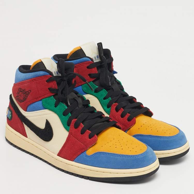Pre Owned Air Jordans Multicolor Suede and Corduroy Jordan 1 Mid SE Fearless Blue the Great Sneakers Size 45