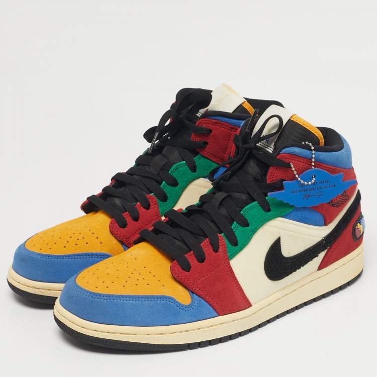 Pre Owned Air Jordans Multicolor Suede and Corduroy Jordan 1 Mid SE Fearless Blue the Great Sneakers Size 45
