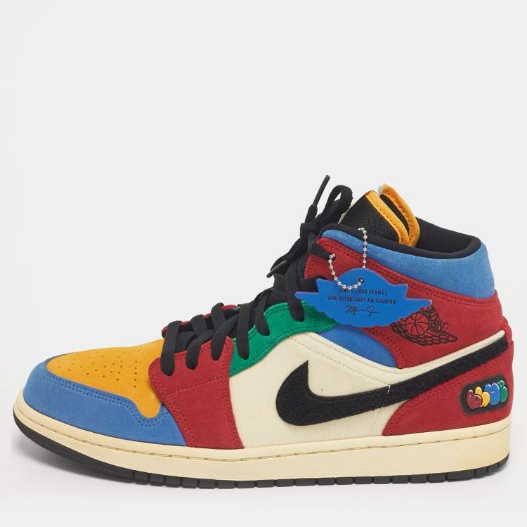 Pre Owned Air Jordans Multicolor Suede and Corduroy Jordan 1 Mid SE Fearless Blue the Great Sneakers Size 45