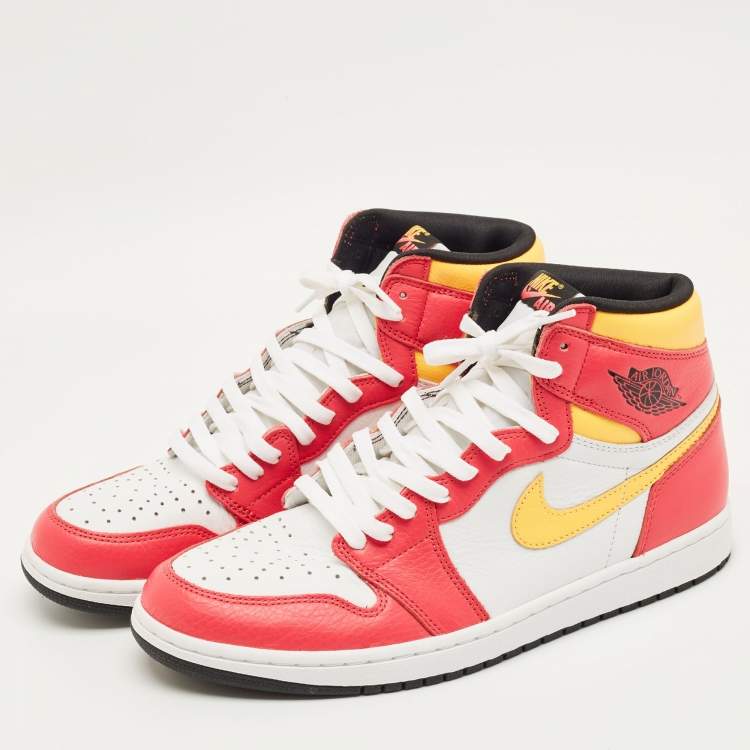 Pre Owned Air Jordans Multicolor Leather Jordan 1 Retro High OG Light Fusion Red Sneakers Size 45.5