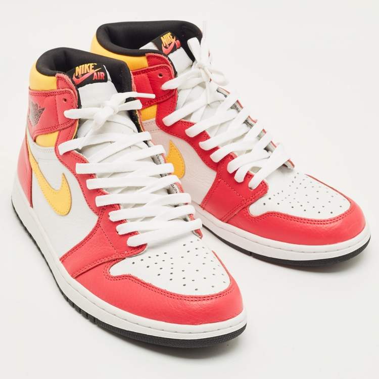 Pre Owned Air Jordans Multicolor Leather Jordan 1 Retro High OG Light Fusion Red Sneakers Size 45.5