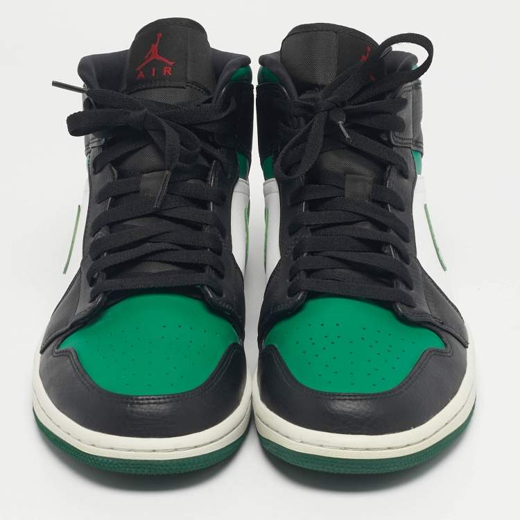 Pre Owned Air Jordans Multicolor Leather Jordan 1 Mid Green Toe Sneakers Size 45